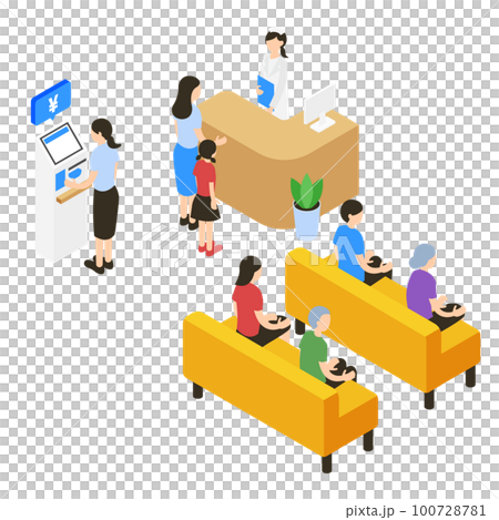 Isometric illustration of waiting room and people (clinic/hospital) 100728781