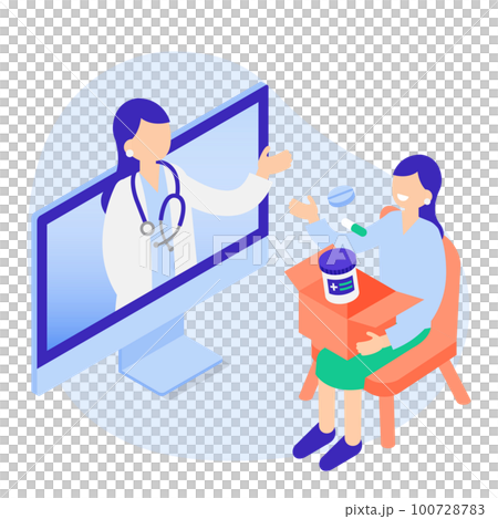 自宅で医師の診察を受けるオンライン診療のアイソメトリックイラスト 自宅で医師の診察を受けるオンライン診療のアイソメトリックイラスト 100728783