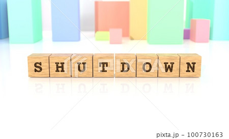 SHUTDOWNの文字が印字された木製ブロック SHUTDOWNの文字が印字された木製ブロック 100730163