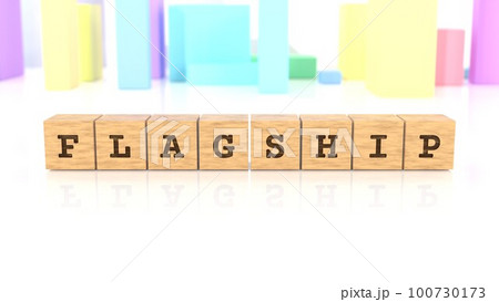 FLAGSHIPの文字が印字された木製ブロック 100730173