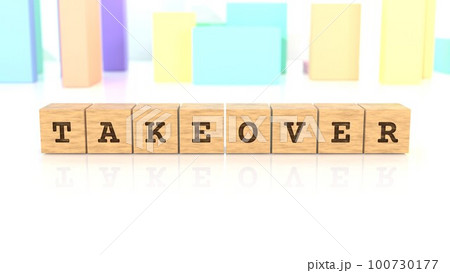 TAKEOVERの文字が印字された木製ブロック 100730177