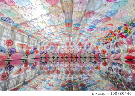 ハーブ園のカラフルな「アンブレラスカイ」　福島県猪苗代町 100730440