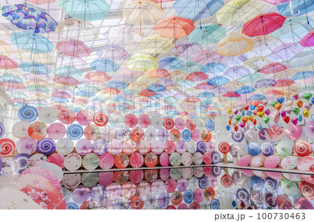 ハーブ園のカラフルな「アンブレラスカイ」 福島県猪苗代町 ハーブ園のカラフルな「アンブレラスカイ」 福島県猪苗代町 100730463