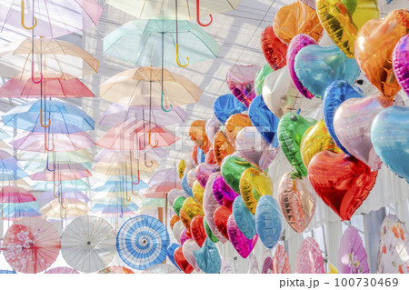 ハーブ園のカラフルな「アンブレラスカイ」　福島県猪苗代町 100730469