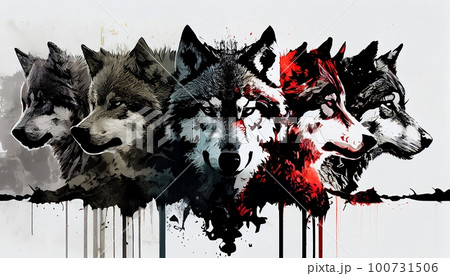 Majestic Wolf Pack in the Style of a Legendary Artist, Perfect for Captivating Design Projects and Creative Inspirations, Generative AI, Illustration 100731506