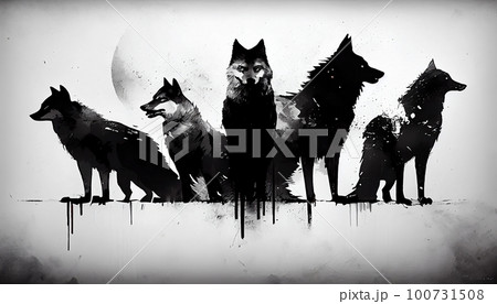 Majestic Wolf Pack in the Style of a Legendary Artist, Perfect for Captivating Design Projects and Creative Inspirations, Generative AI, Illustration 100731508