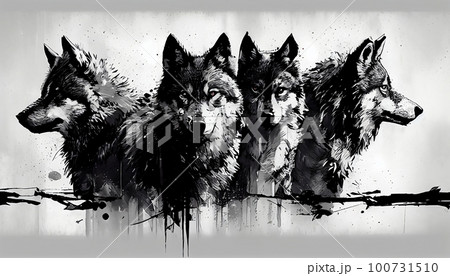 Majestic Wolf Pack in the Style of a Legendary Artist, Perfect for Captivating Design Projects and Creative Inspirations, Generative AI, Illustration 100731510