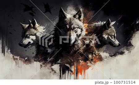 Majestic Wolf Pack in the Style of a Legendary Artist, Perfect for Captivating Design Projects and Creative Inspirations, Generative AI, Illustration 100731514
