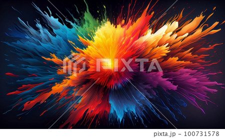 Generative AI, Illustration, Rainbow Explosion: Capture the explosive energy of a rainbow-colored burst, with bold and vibrant colors 100731578