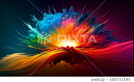 Generative AI, Illustration, Rainbow Explosion: Capture the explosive energy of a rainbow-colored burst, with bold and vibrant colors 100731585