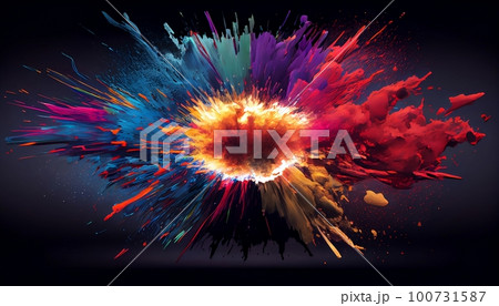 Generative AI, Illustration, Rainbow Explosion: Capture the explosive energy of a rainbow-colored burst, with bold and vibrant colors 100731587