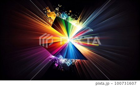 the effect of light passing through a prism, with bright bursts of rainbow-colored light that emanate from the center, Generative AI, Illustration 100731607