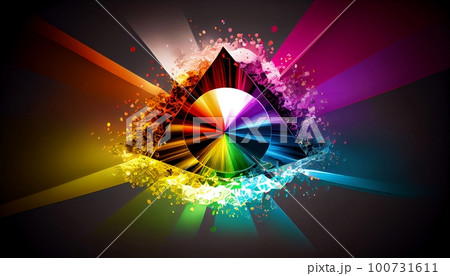 the effect of light passing through a prism, with bright bursts of rainbow-colored light that emanate from the center, Generative AI, Illustration the effect of light passing through a prism, with bright bursts of rainbow-colored light that emanate from the center, Generative AI, Illustration 100731611