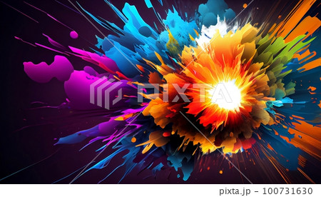 the explosion of colorful energy that radiates from the center of the image, Generative AI, Illustration the explosion of colorful energy that radiates from the center of the image, Generative AI, Illustration 100731630