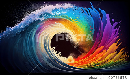 an abstract image of a rainbow-colored wave emanating from the center of the image, Generative AI, Illustration an abstract image of a rainbow-colored wave emanating from the center of the image, Generative AI, Illustration 100731658