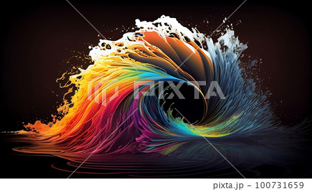 an abstract image of a rainbow-colored wave emanating from the center of the image, Generative AI, Illustration an abstract image of a rainbow-colored wave emanating from the center of the image, Generative AI, Illustration 100731659