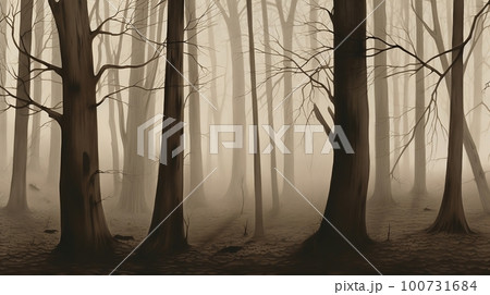 "Ethereal Dreams": a painting of a misty forest, evoking a sense of wonder and ethereal beauty, Generative AI, Illustration 100731684