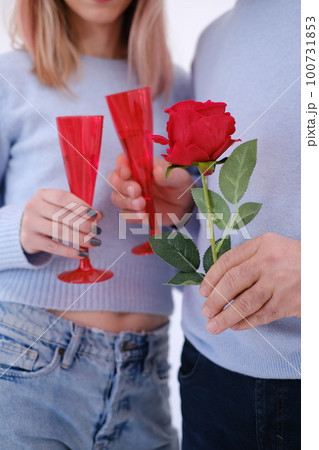 Lovely couple wearing matching shirts. Love celebration concept. 100731853