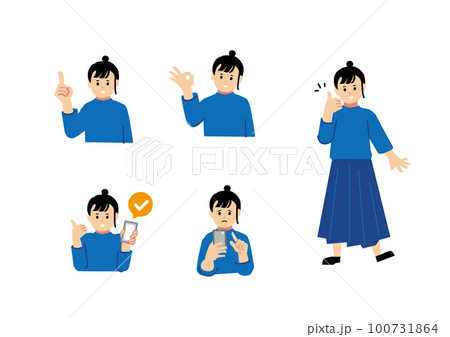 普段着の女性イラストセット　塗りver 100731864