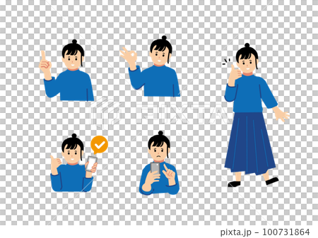 普段着の女性イラストセット　塗りver 100731864