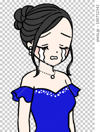 泣いている青いドレスのキャバ嬢 100732342