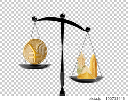 天平向小麥、玉米和醣類穀物傾斜，日元貨幣貶值，想像通貨膨脹和高物價 100733446
