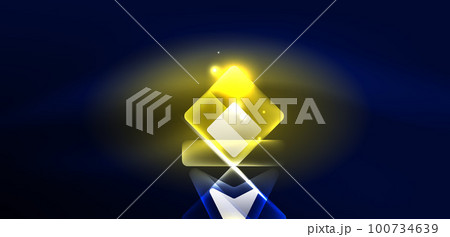 Neon speed arrow and line shapes background. Hi-tech concept with shiny backdrop. Bright flare light effect in the dark Neon speed arrow and line shapes background. Hi-tech concept with shiny backdrop. Bright flare light effect in the dark 100734639