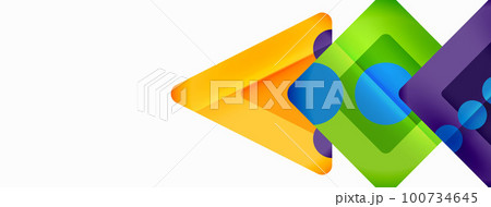 Trendy minimal geometric abstract background. Triangles, squares and circles bright colors backdrop. Vector Illustration For Wallpaper, Banner, Background, Card, Book Illustration, landing page 100734645