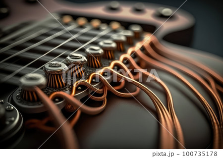 close up of electric guitar strings with their