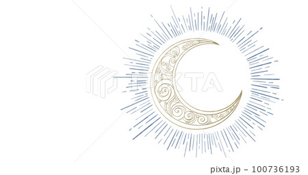 Starry night moon star night sky decorative gold blue ornament illustration art 100736193