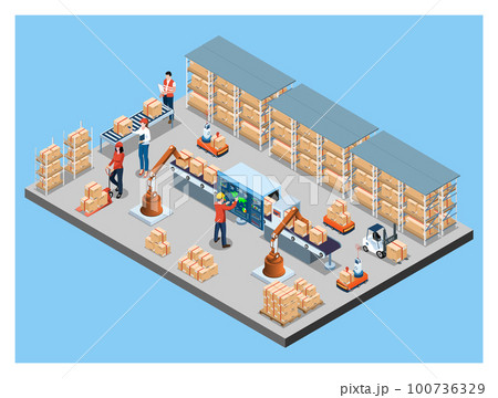 3D isometric automated warehouse robots and Smart warehouse technology Concept with Warehouse Automation System and Robot Transportation operation service. Vector illustration EPS 10 3D isometric automated warehouse robots and Smart warehouse technology Concept with Warehouse Automation System and Robot Transportation operation service. Vector illustration EPS 10 100736329