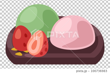 和菓子_大福のイラスト_コロンとかわいいシンプルお料理ベクターイラスト 100736983