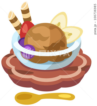 チョコレートアイスクリームのイラスト_コロンとかわいいシンプルお料理ベクターイラスト 100736985