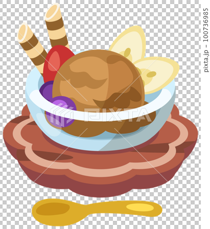 チョコレートアイスクリームのイラスト_コロンとかわいいシンプルお料理ベクターイラスト 100736985