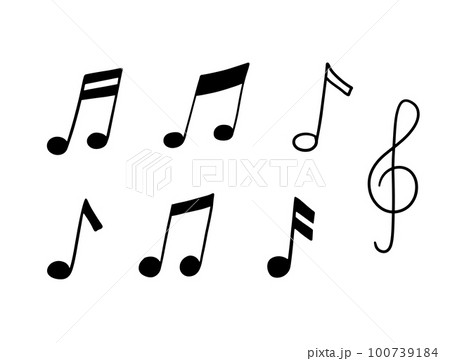 Music notes and treble clef icons set. Vector outline illustration isolated on white 100739184