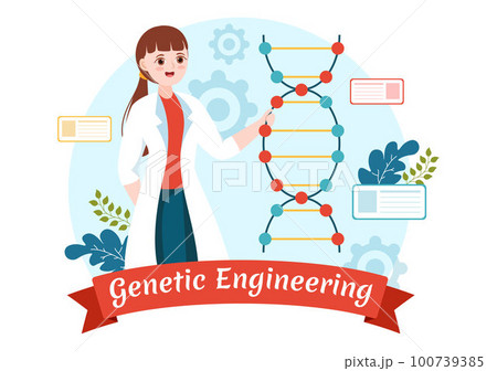 Genetic Engineering and DNA Modifications Illustration with Genetics Research or Experiment Scientists in Flat Cartoon Hand Drawn Templates 100739385