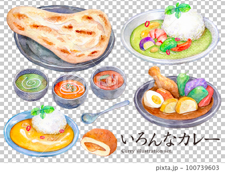 Various curries Curries from around the world Watercolor illustration 100739603