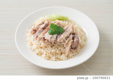 Hainanese Chicken Rice or steamed rice with chicken Hainanese Chicken Rice or steamed rice with chicken 100740831