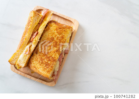 French toast ham bacon cheese sandwich 100741282