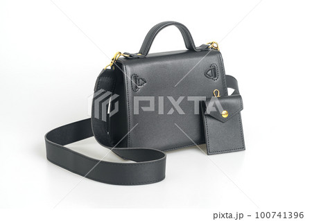 beautiful leather fashion bag on white background 100741396