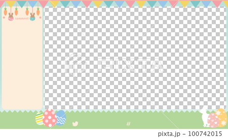 かわいいイースターの配信用オーバーレイ　ゲーム配信画面：水色 100742015