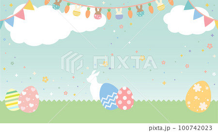かわいいイースターのイラスト背景素材：水色 100742023
