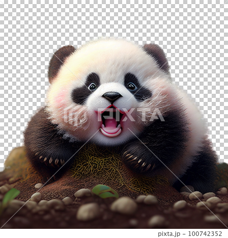 一隻可愛蓬鬆的小熊貓尖叫的 3D 插圖 100742352