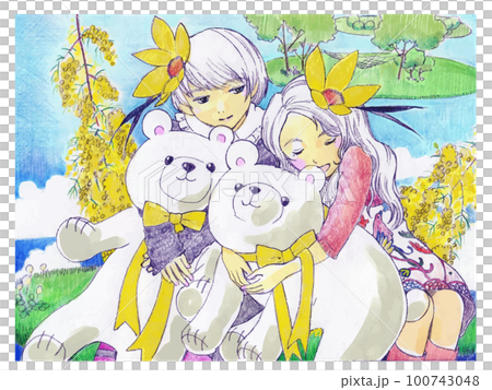 white bear plush and girls 100743048