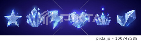 Crystal game crown, heart and star vector icon set Crystal game crown, heart and star vector icon set 100743588