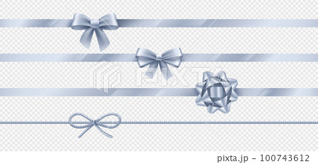 Isolated realistic silver ribbon gift bow knot 100743612