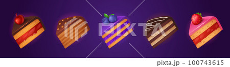 Cartoon game cake dessert match 3 bakery asset set 100743615