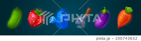Set of farm game food ui icon with gardening tool Set of farm game food ui icon with gardening tool 100743632