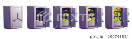 Open door safe box with money deposit vector set 100743634