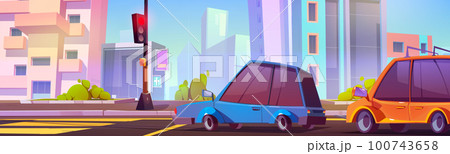 Stop red traffic light stop signal for car on road 100743658